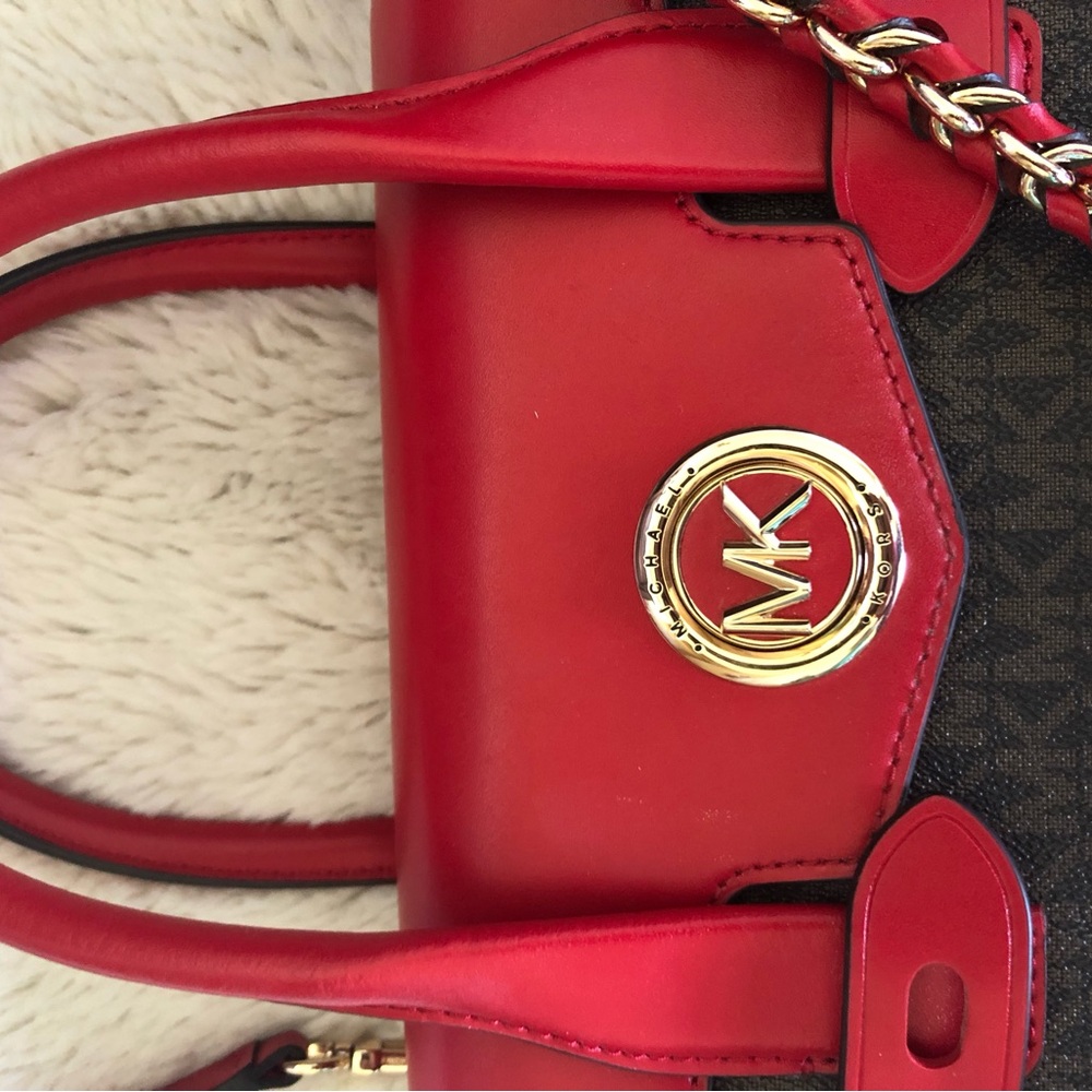 Michael Kors Red and Brown Carmen Satchel with Gold Hardware - Picture 9 of 10